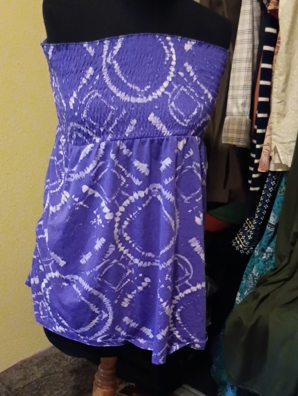 No Boundaries Purple Tie-Dye Strapless Smocked Bust Camisole